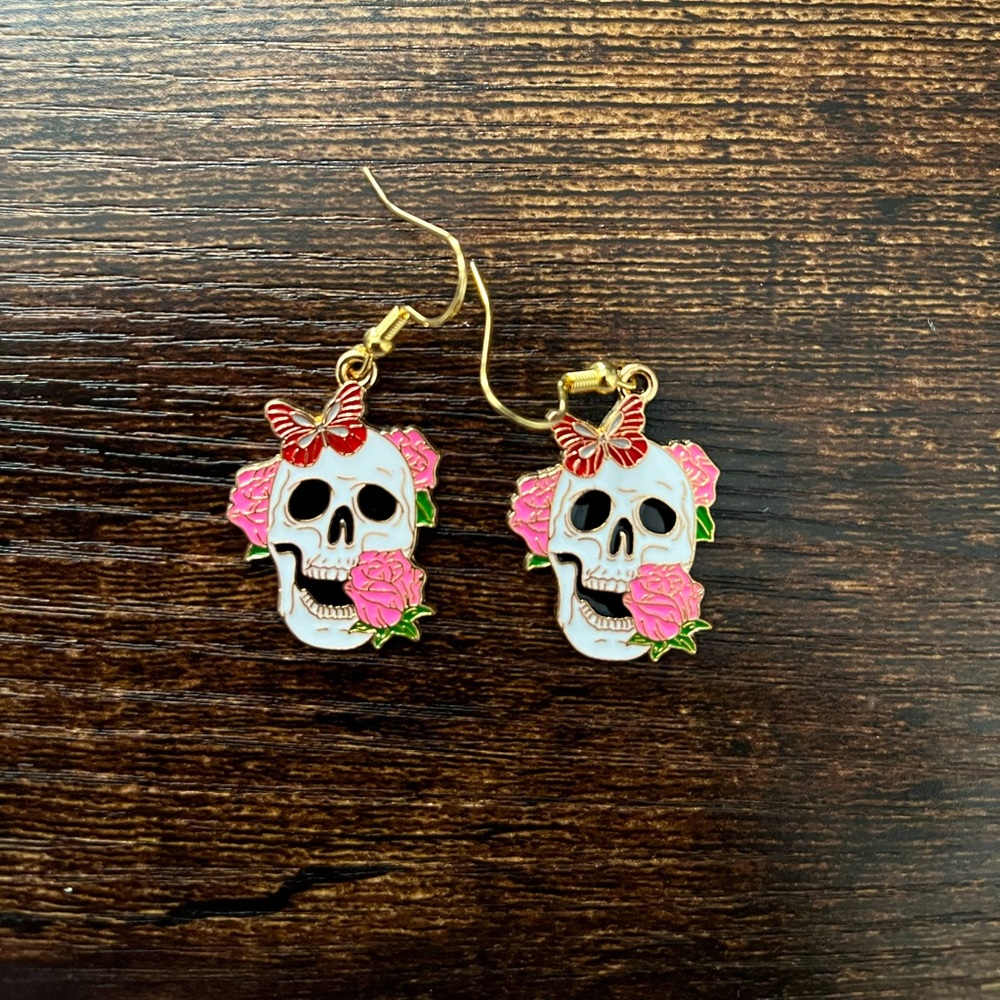 Rose & Butterfly Skeleton Alloy Earrings